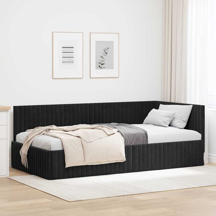 Cadru de pat colțar cu headboard Negru 100 cm x 200 cm Catifea WALTI