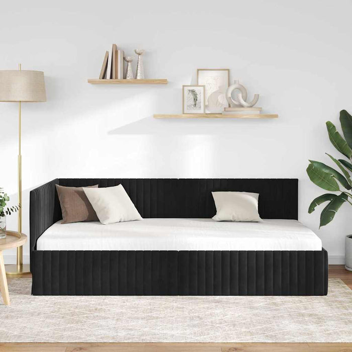 Cadru de pat colțar cu headboard Negru 100 cm x 200 cm Catifea WALTI