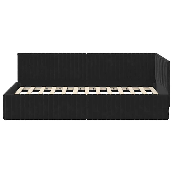 Cadru de pat colțar cu headboard Negru 100 cm x 200 cm Catifea WALTI