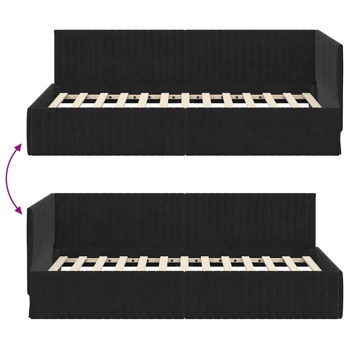 Cadru de pat colțar cu headboard Negru 100 cm x 200 cm Catifea WALTI