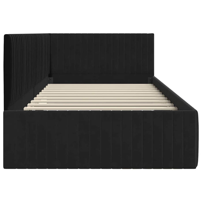 Cadru de pat colțar cu headboard Negru 100 cm x 200 cm Catifea WALTI