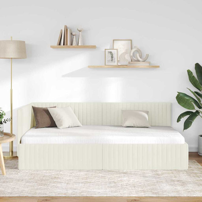 Cadru de pat colțar cu headboard Crem 100 cm x 200 cm Catifea WALTI