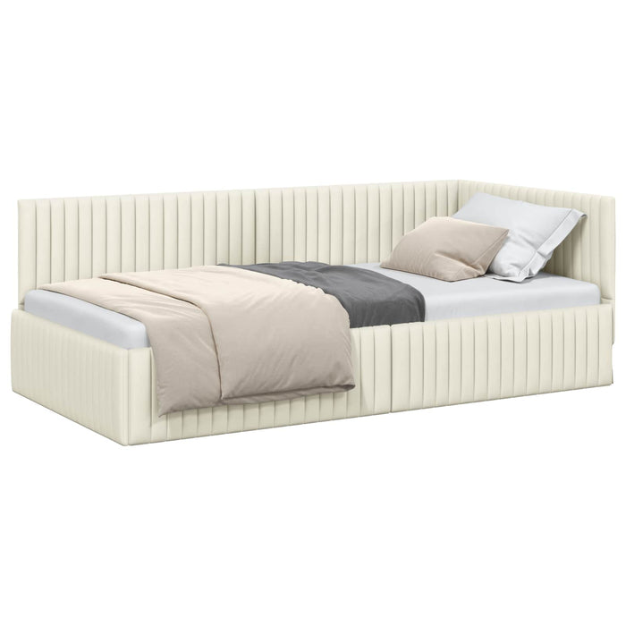Cadru de pat colțar cu headboard Crem 100 cm x 200 cm Catifea WALTI