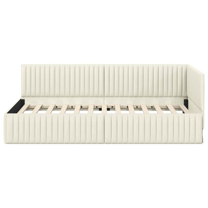 Cadru de pat colțar cu headboard Crem 100 cm x 200 cm Catifea WALTI