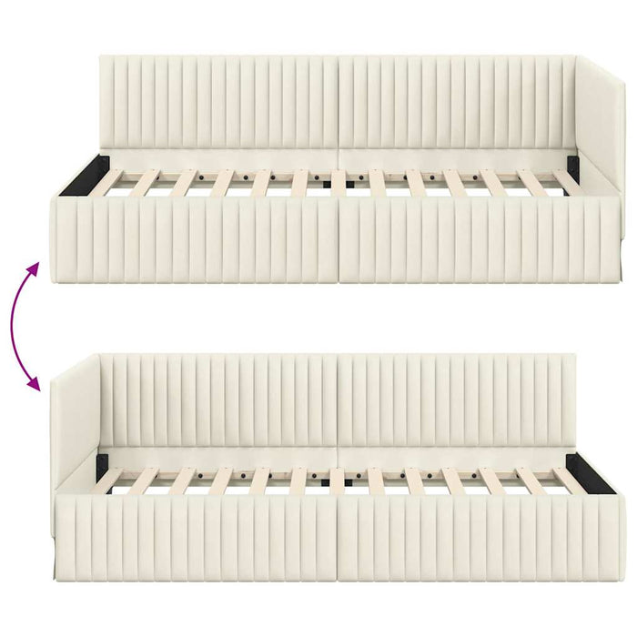 Cadru de pat colțar cu headboard Crem 100 cm x 200 cm Catifea WALTI