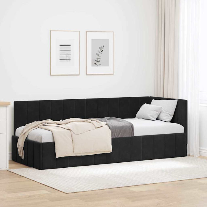 Cadru de pat colțar cu headboard Negru 80 cm x 200 cm Catifea - WALTI WALTI
