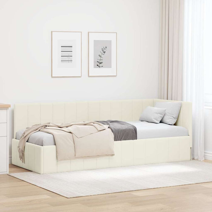 Cadru de pat colțar cu headboard Crem 80 cm x 200 cm Catifea WALTI