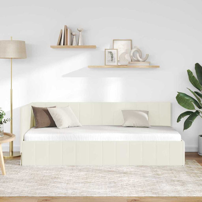 Cadru de pat colțar cu headboard Crem 80 cm x 200 cm Catifea WALTI