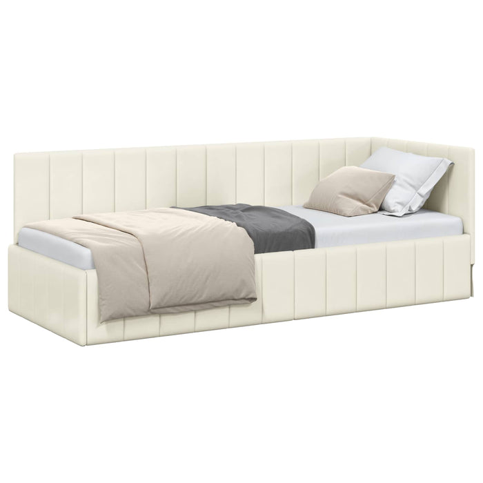 Cadru de pat colțar cu headboard Crem 80 cm x 200 cm Catifea WALTI