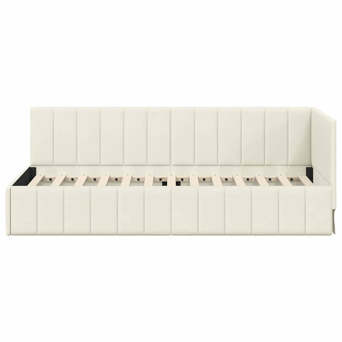 Cadru de pat colțar cu headboard Crem 80 cm x 200 cm Catifea WALTI