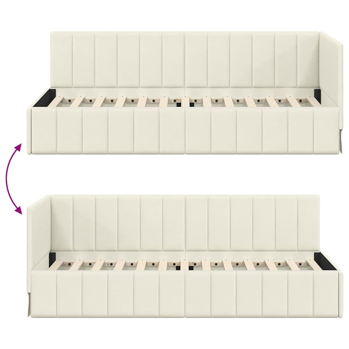 Cadru de pat colțar cu headboard Crem 80 cm x 200 cm Catifea WALTI