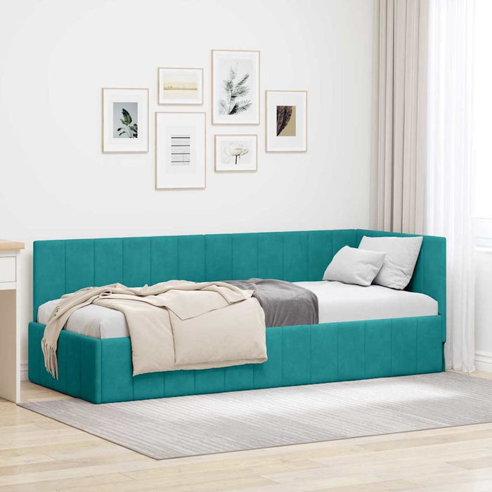 Cadru de pat colțar cu headboard Turcoaz 80 cm x 200 cm Catifea - WALTI WALTI