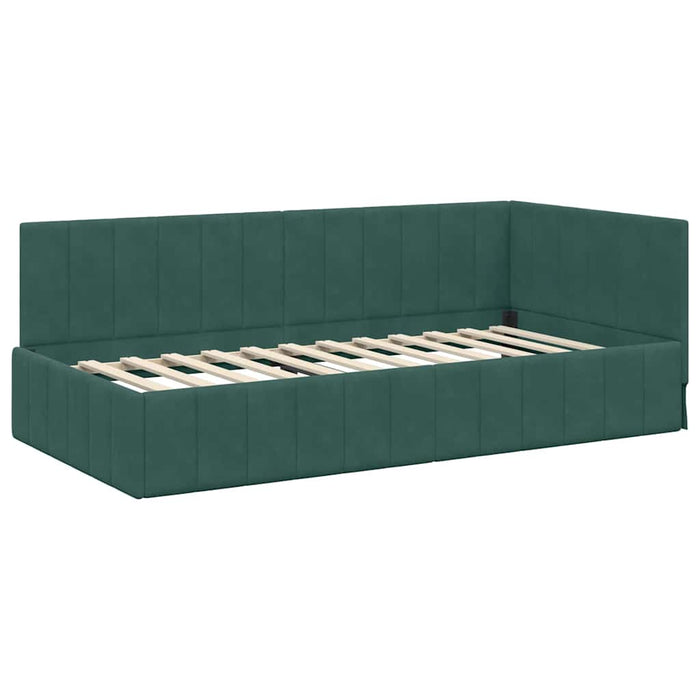 Cadru de pat colțar Verde închis 90 cm x 190 cm Catifea WALTI