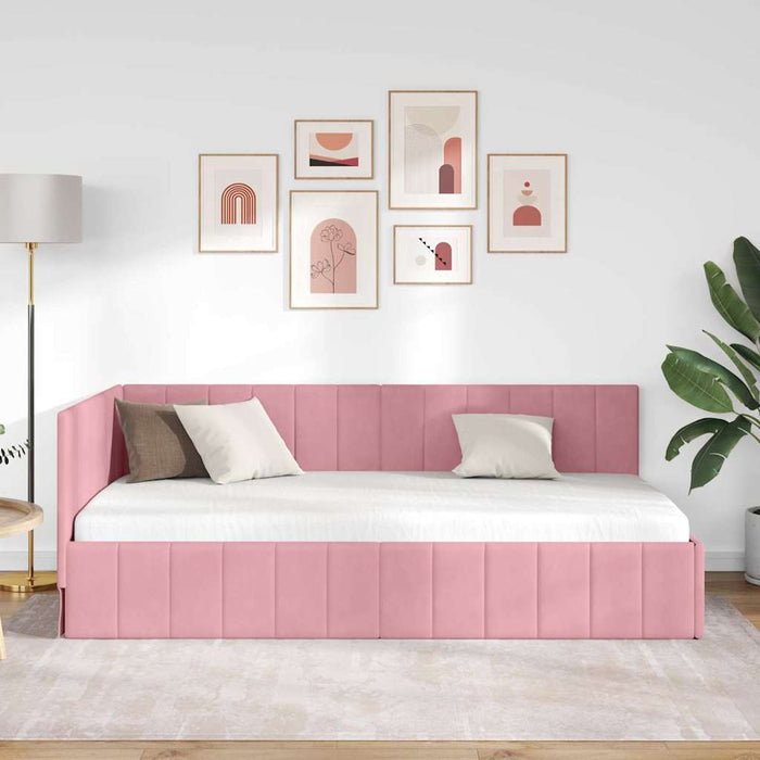 Cadru de pat colțar cu headboard Roz 90 cm x 190 cm Catifea WALTI