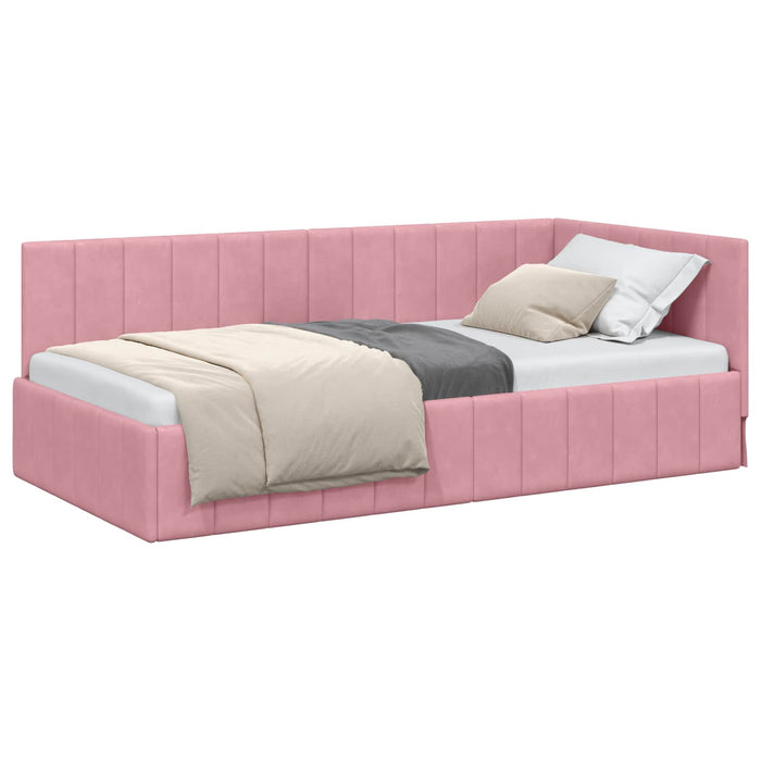 Cadru de pat colțar cu headboard Roz 90 cm x 190 cm Catifea WALTI