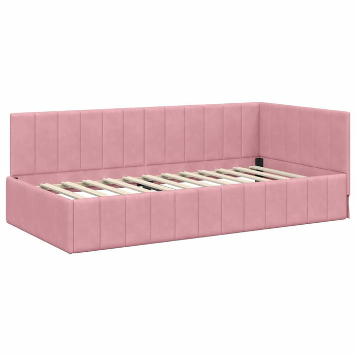Cadru de pat colțar cu headboard Roz 90 cm x 190 cm Catifea WALTI