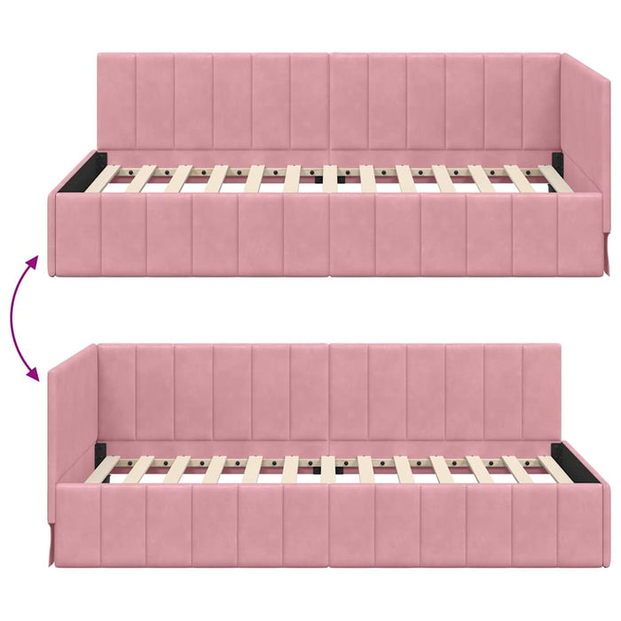 Cadru de pat colțar cu headboard Roz 90 cm x 190 cm Catifea WALTI