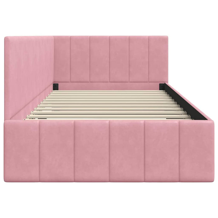 Cadru de pat colțar cu headboard Roz 90 cm x 190 cm Catifea WALTI