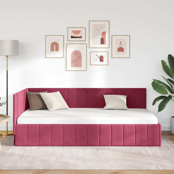 Cadru de pat colțar Roșu Vin 90 cm x 190 cm Catifea - WALTI WALTI