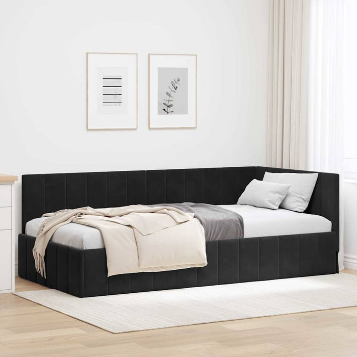 Cadru de pat colțar cu headboard Negru 90 cm x 190 cm Catifea WALTI