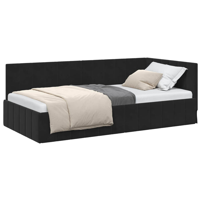 Cadru de pat colțar cu headboard Negru 90 cm x 190 cm Catifea WALTI