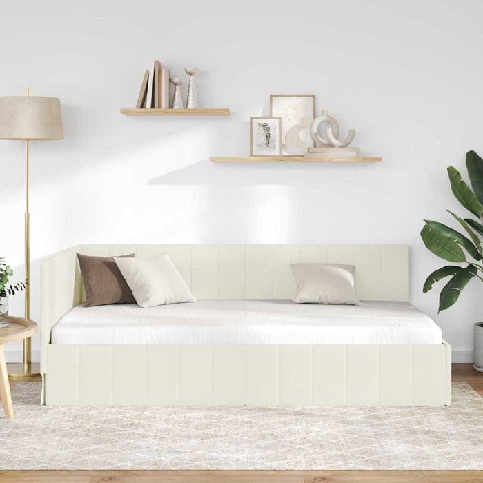Cadru de pat colțar cu headboard Crem 90 cm x 190 cm Catifea WALTI