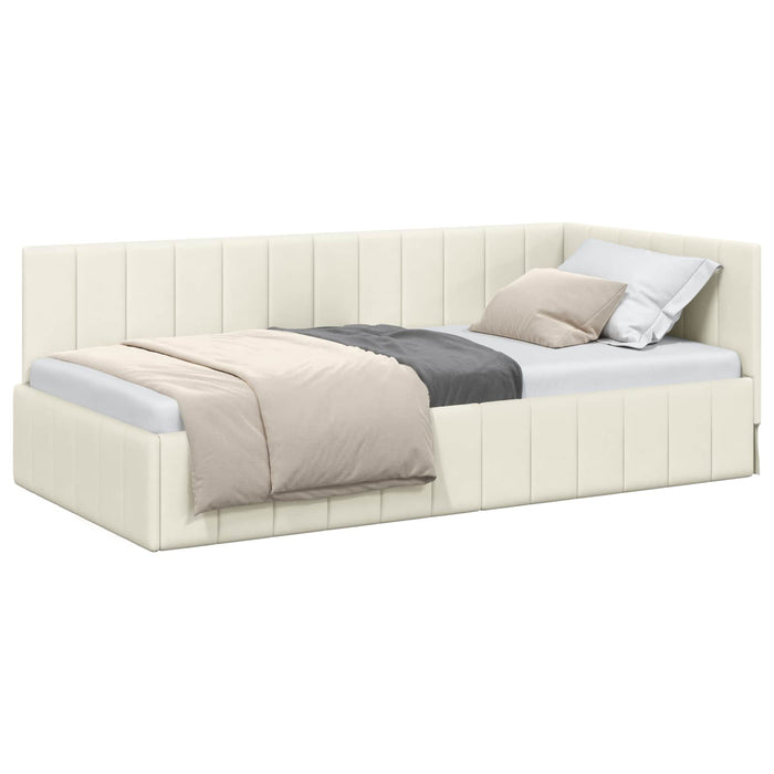 Cadru de pat colțar cu headboard Crem 90 cm x 190 cm Catifea WALTI