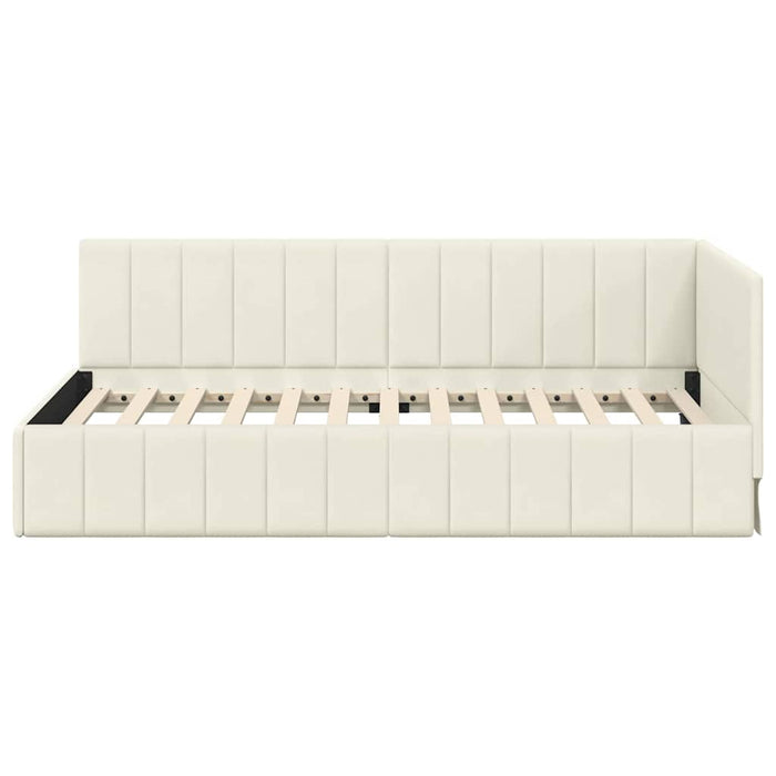 Cadru de pat colțar cu headboard Crem 90 cm x 190 cm Catifea WALTI