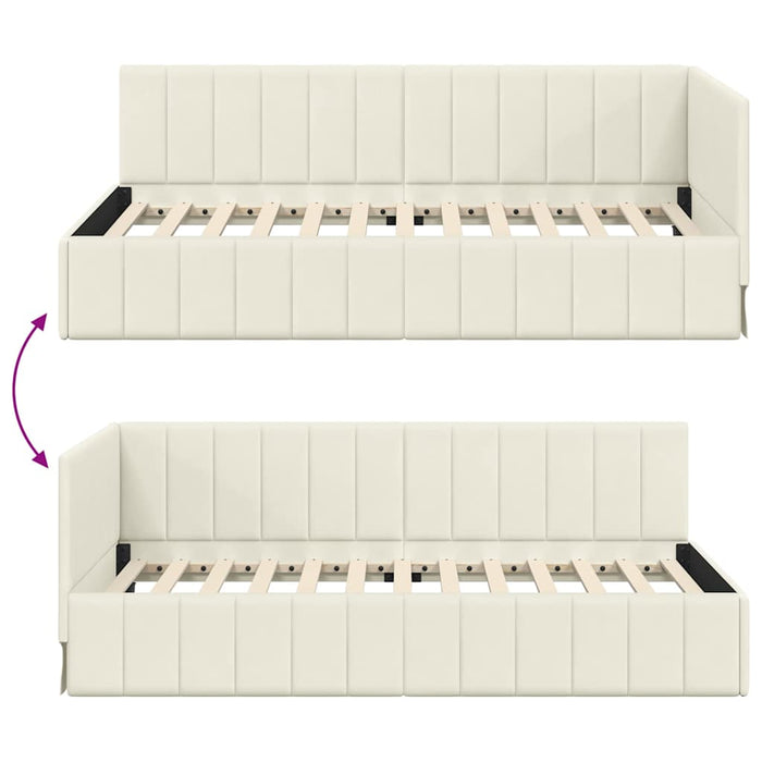 Cadru de pat colțar cu headboard Crem 90 cm x 190 cm Catifea WALTI