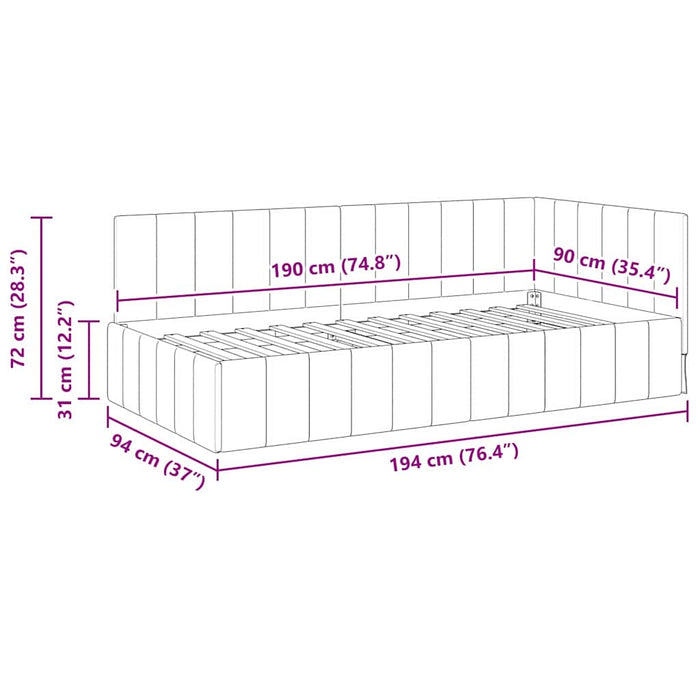 Cadru de pat colțar cu headboard Crem 90 cm x 190 cm Catifea WALTI