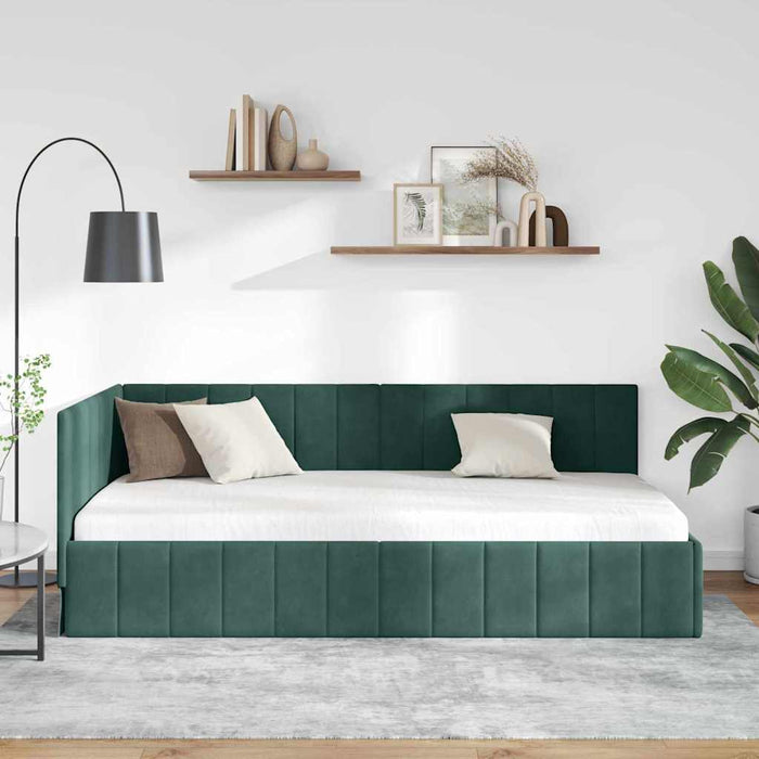 Cadru de pat colțar Verde închis 90 cm x 200 cm Catifea WALTI