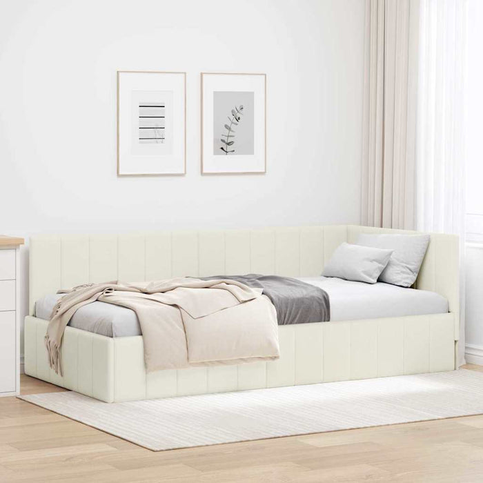 Cadru de pat colțar cu headboard Crem 90 cm x 200 cm Catifea WALTI