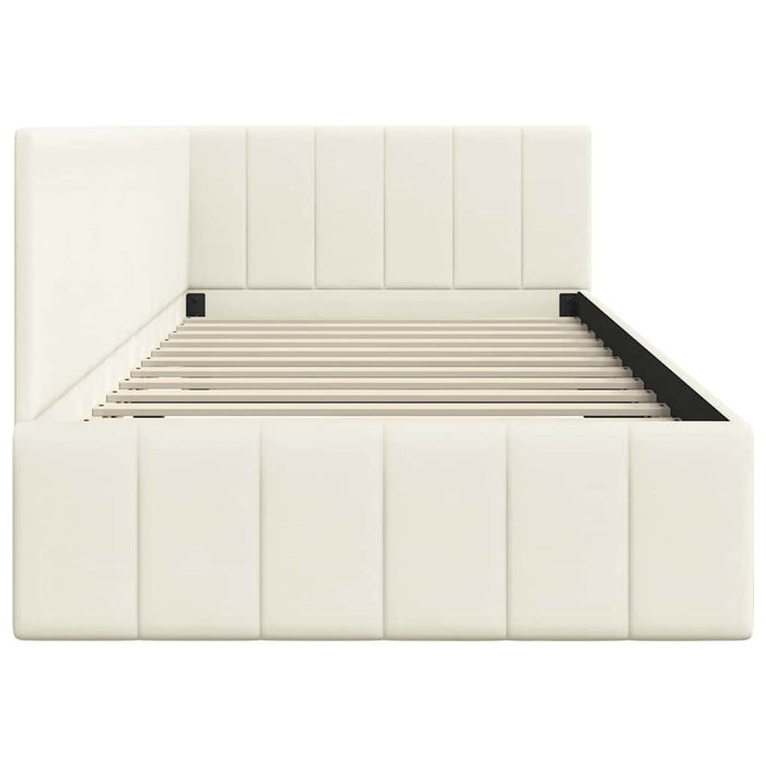 Cadru de pat colțar cu headboard Crem 90 cm x 200 cm Catifea WALTI