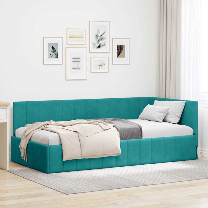 Cadru de pat colțar cu headboard Turcoaz 90 cm x 200 cm Catifea - WALTI WALTI