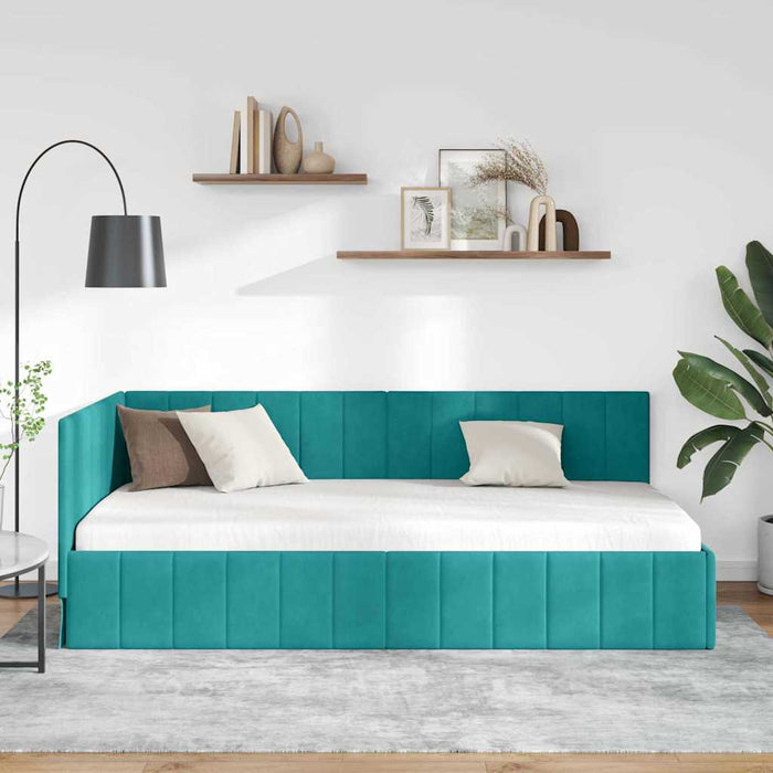 Cadru de pat colțar cu headboard Turcoaz 90 cm x 200 cm Catifea - WALTI WALTI