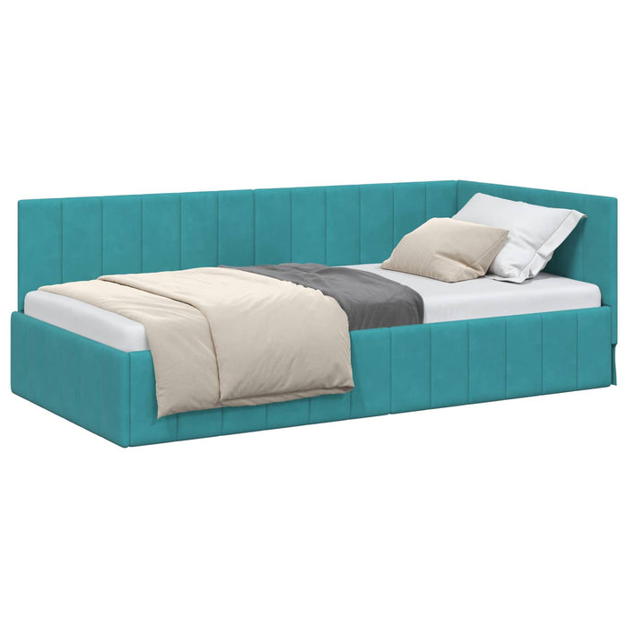 Cadru de pat colțar cu headboard Turcoaz 90 cm x 200 cm Catifea - WALTI WALTI