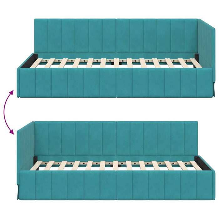 Cadru de pat colțar cu headboard Turcoaz 90 cm x 200 cm Catifea - WALTI WALTI
