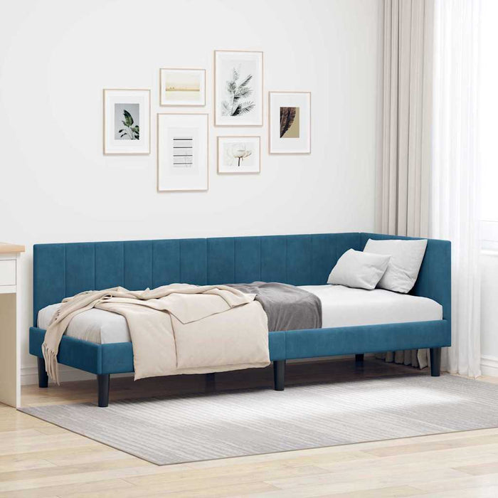Cadru de pat colțar cu headboard albastru 80 x 200 cm Catifea - WALTI WALTI