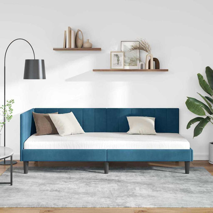 Cadru de pat colțar cu headboard albastru 80 x 200 cm Catifea - WALTI WALTI