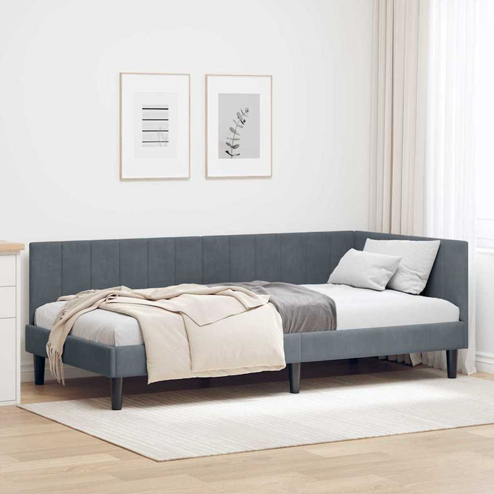 Cadru de pat colțar cu headboard Gri închis 90 x 190 cm Catifea - WALTI WALTI