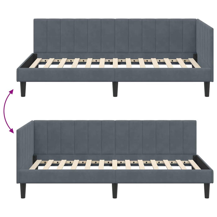 Cadru de pat colțar cu headboard Gri închis 90 x 190 cm Catifea - WALTI WALTI