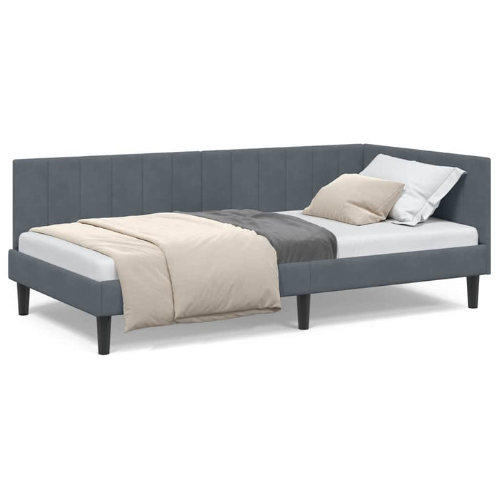 Cadru de pat colțar cu headboard Gri închis 90 x 190 cm Catifea - WALTI WALTI
