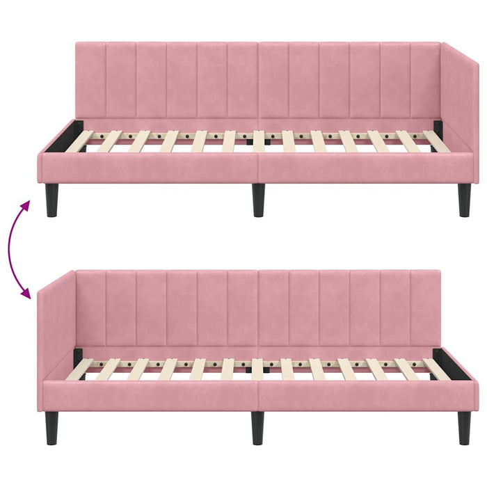 Cadru de pat colțar cu headboard Roz 90 cm x 190 cm Catifea WALTI