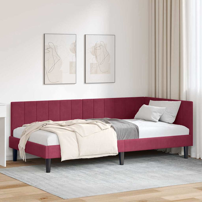 Cadru de pat colțar cu headboard bordo 90 x 190 cm Catifea - WALTI WALTI