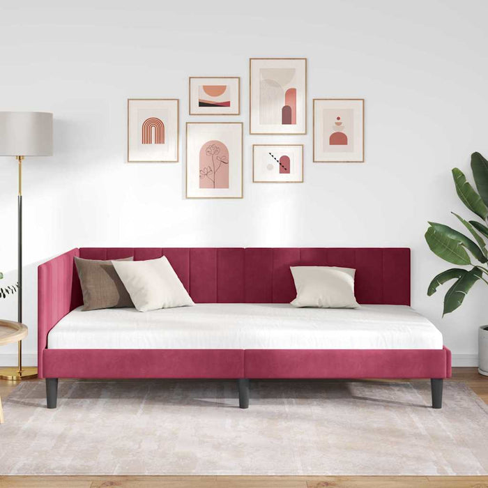Cadru de pat colțar cu headboard bordo 90 x 190 cm Catifea - WALTI WALTI