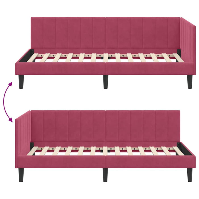 Cadru de pat colțar cu headboard bordo 90 x 190 cm Catifea - WALTI WALTI