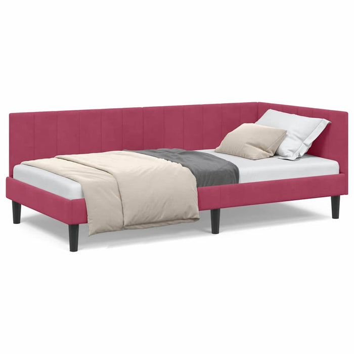 Cadru de pat colțar cu headboard bordo 90 x 190 cm Catifea - WALTI WALTI