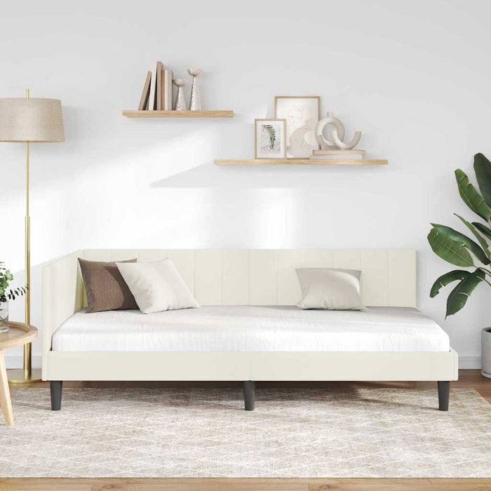 Cadru de pat colțar cu headboard Crem 90 cm x 190 cm Catifea WALTI