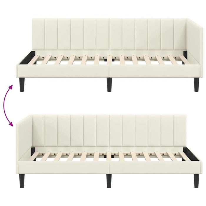 Cadru de pat colțar cu headboard Crem 90 cm x 190 cm Catifea WALTI