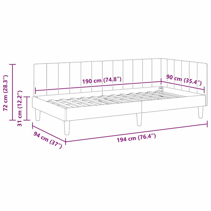 Cadru de pat colțar cu headboard Crem 90 cm x 190 cm Catifea WALTI